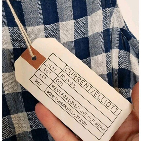 Size 1 (Small) Current Elliott Blue Gingham Peplum Blouse Top Cotton - Picture 4 of 6